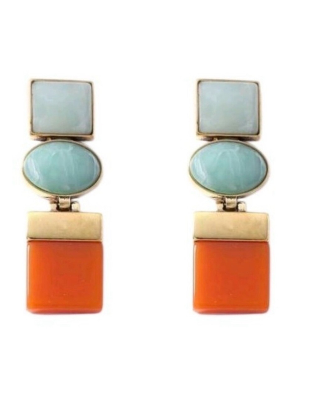 🔥🔥Zara Gold-Tone Multicolor Drop Earrings - Orange and Mint - Picture 2 of 4